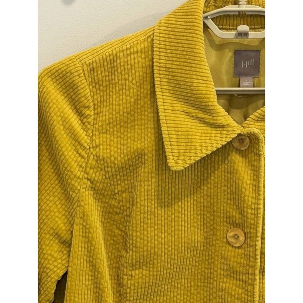 J Jill Chartreuse Corduroy Button Front Jacket Pleated Back Pockets Size L - Picture 2 of 11